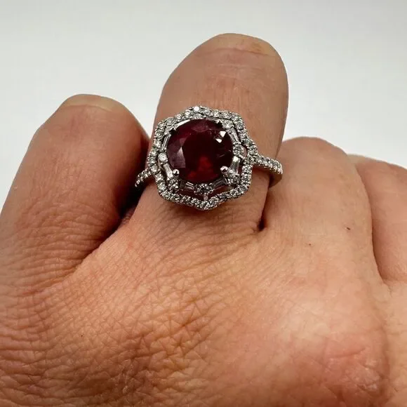 NWT 2.77ct genuine ruby with double halo diamonds in 14k white gold ring! - Picture 11 of 15